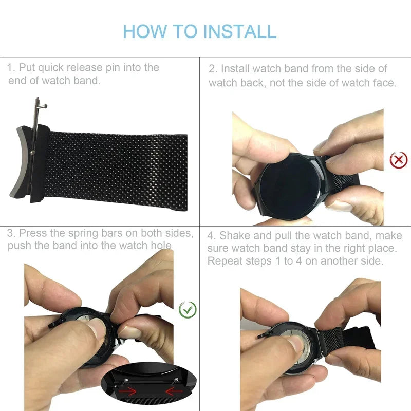 No Gaps Band For Samsung Galaxy Watch 7/FE/6/4/5/5 pro 44mm 40mm 20mm Milanese Loop Bracelet Galaxy 4-6 classic 43mm 47mm Band