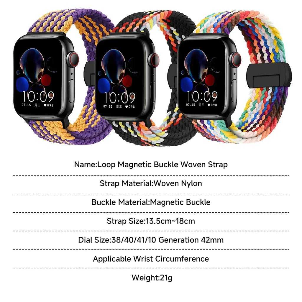 Braided band For Apple Watch band 44mm 40mm 45mm 49mm 41mm 38mm buckle band Apple Watch Series SE 10 9 8 7 6 Ultra 2 Magnetic Band