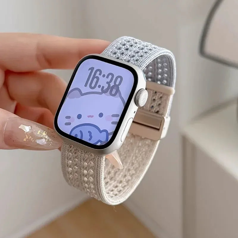 Braided band For Apple Watch band 44mm 40mm 45mm 46mm 49mm 41mm 38mm Magnetic Nylon band Apple Watch Series SE 7 6 8 9 10 Ultra 2