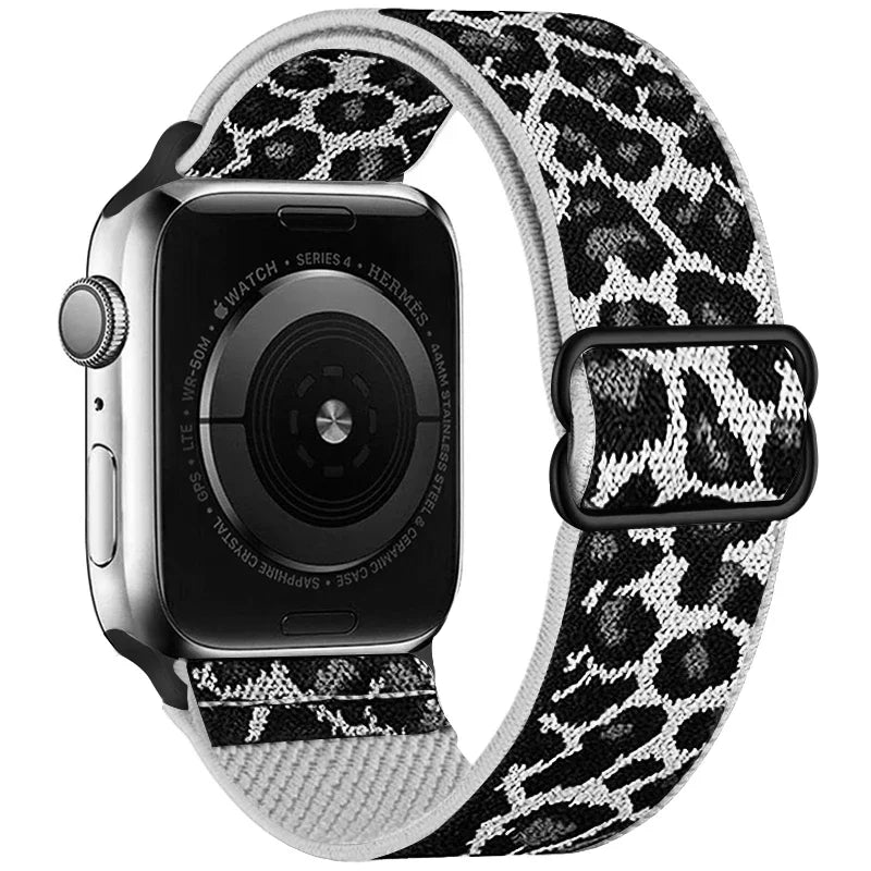 Fashion Leopard Print Nylon Adjustable band For Apple Watch band 42mm 46mm 49mm 45mm 44mm 42mm 41mm 40mm 38mm For Apple Watch Series Ultra 1