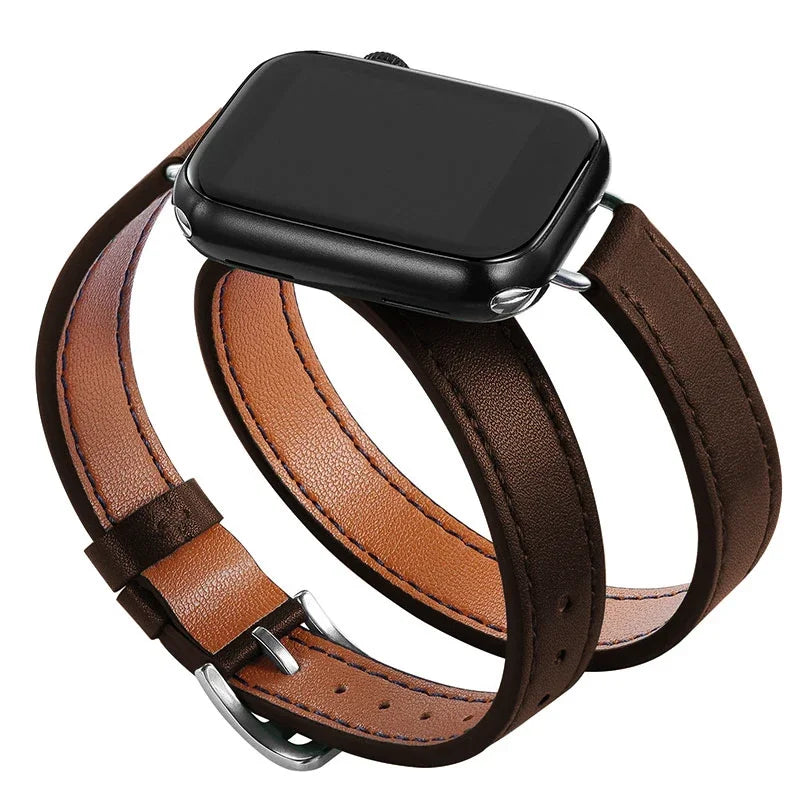 Double Tour leather band For Apple Watch Ultra band 49mm 45mm 42mm 44mm Series 8 7 6 SE 5 4 3 2 Apple Watch 6 38mm 40mm Correa 41mm