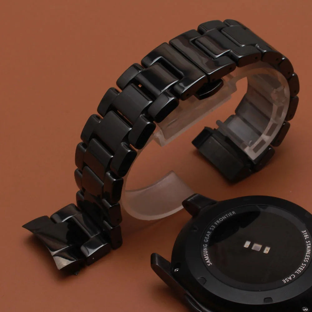 22mm Watchband Ceramic Fit Samsung Frontier Smart watch Accessories strap bracelets Polish Fashion watches band curved end solid
