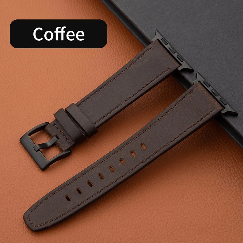 Leather band For Apple Watch band 49mm 44mm 45mm 42mm 40mm 46mm 38mm 41mm Crazy Horse Style band Apple Watch Ultra Series 10 9 8 7 SE 6 5