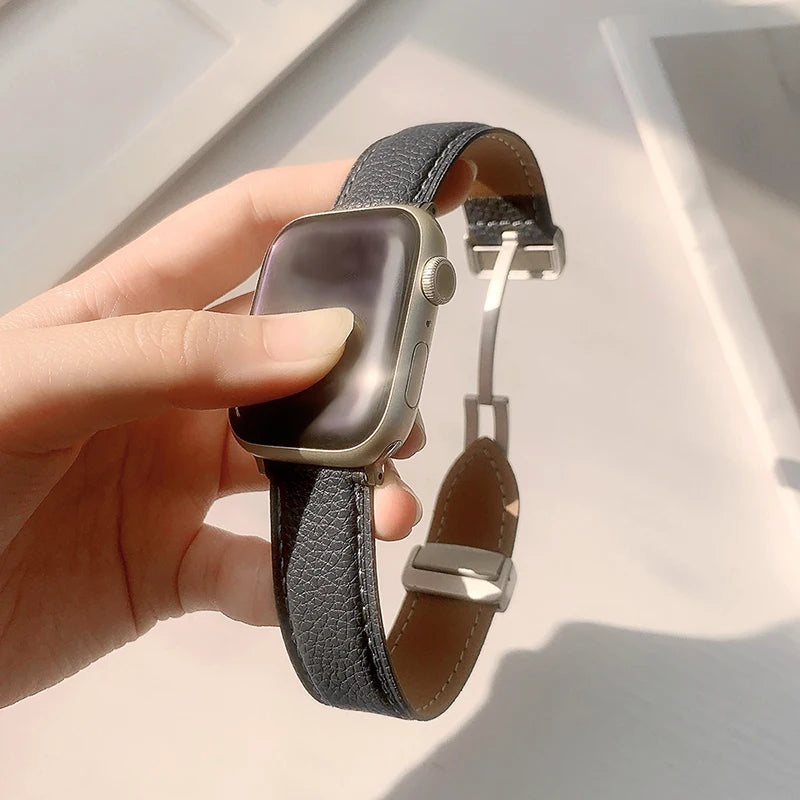 Leather Magnetic Buckle band for Apple Watch 8 7 45mm 41mm Ultra 49mm PU Leather band for Apple Watch Series 6 5 4 3 44mm 42mm 40mm
