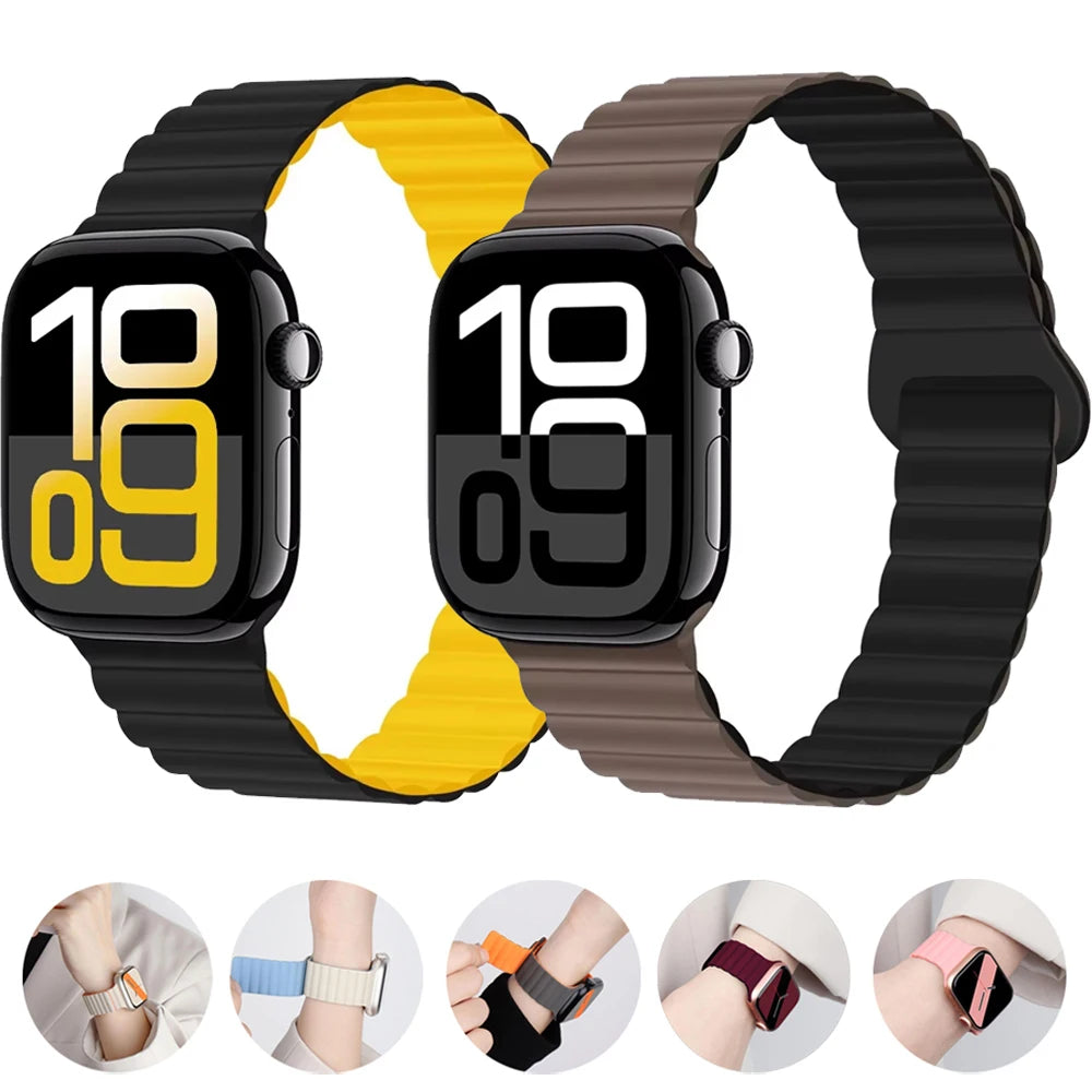 Silicone band for Apple Watch Ultra 3 2 1 49mm 11 10 42mm 46mm Magnetic band for Series 9 8 7 6 5 4 SE3 41mm 45mm 44mm 40mm