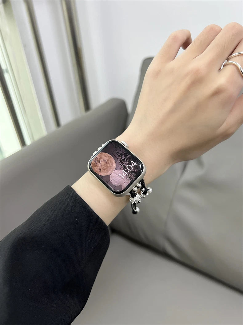 Ins Pearl Flowers band For Apple Watch Series 9 8 7 6 SE 4 5 45mm 44mm 42mm Woven Nylon band Apple Watch Ultra 2 49mm 40mm 38mm Woman