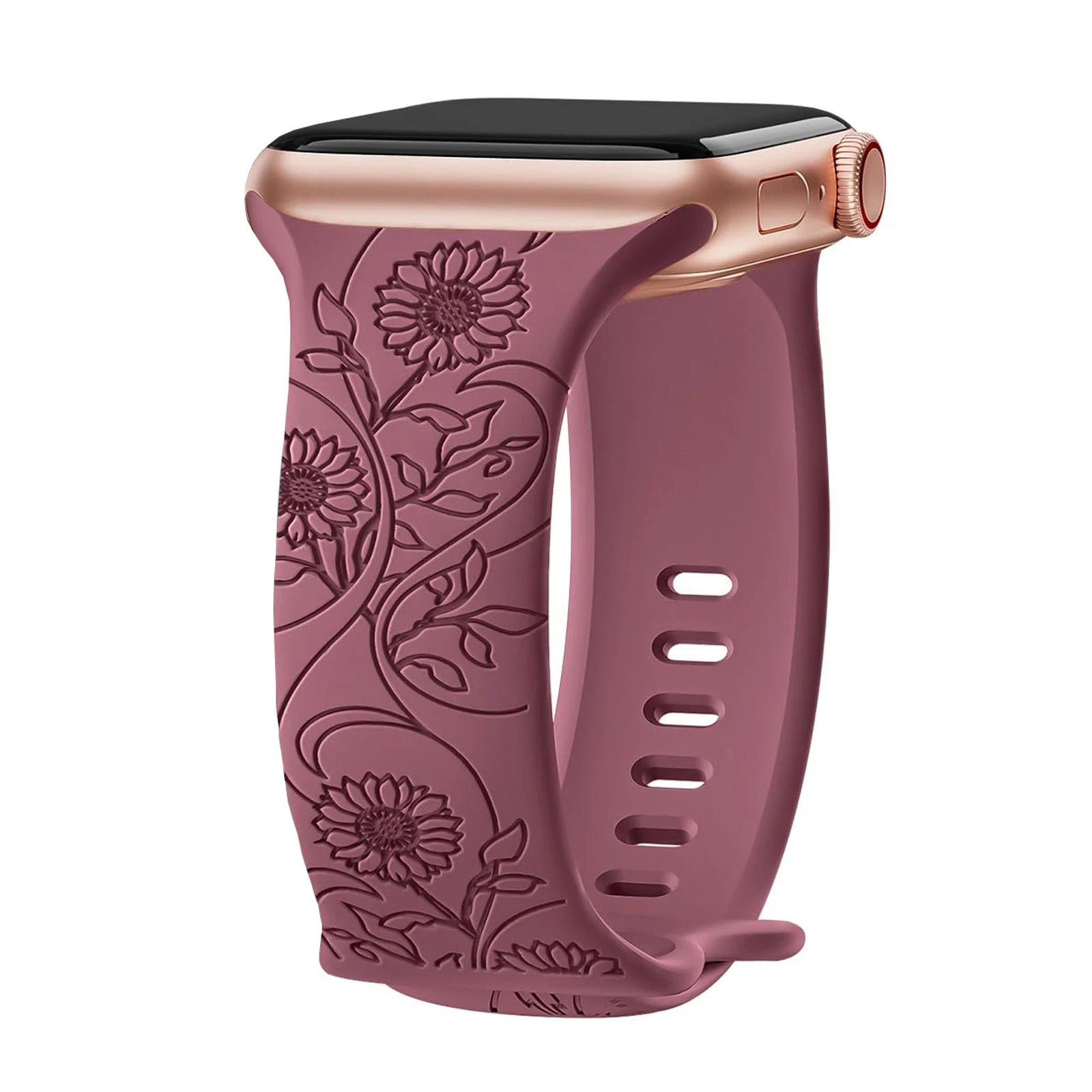 Floral Engraved band For Apple Watch band 40mm 44mm 41mm 45mm 38mm 49mm 42mm silicone band Apple Watch Series 9 7 SE 6 8 Ultra 2