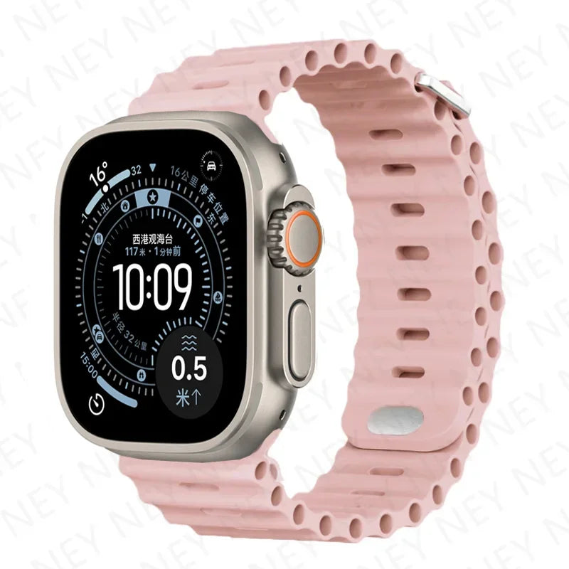 Bands For Apple Watch 10 Ultra 2 3 49mm 45mm 41mm 44mm Silicone Ocean band Apple Watch Series 11 9 8 7 6 5 4 SE 3 46mm 42mm