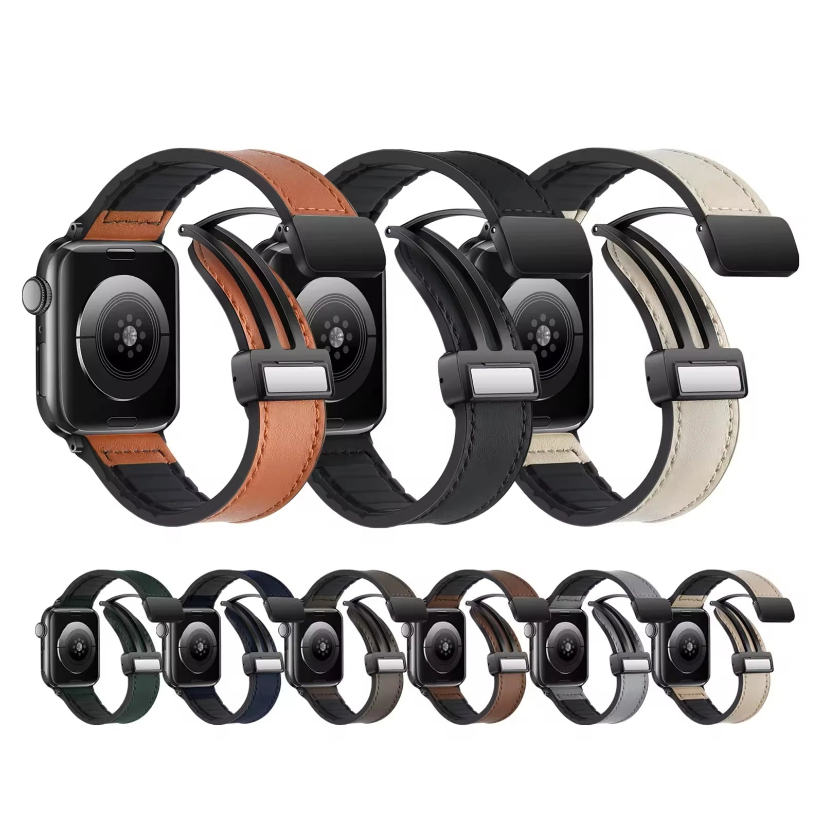 Leather Watch band For Apple Watch band 38mm 40mm 41mm 42mm 44mm 45mm 49mm Magnetic band Apple Watch Series 10 9 8 7 SE6 5 bands
