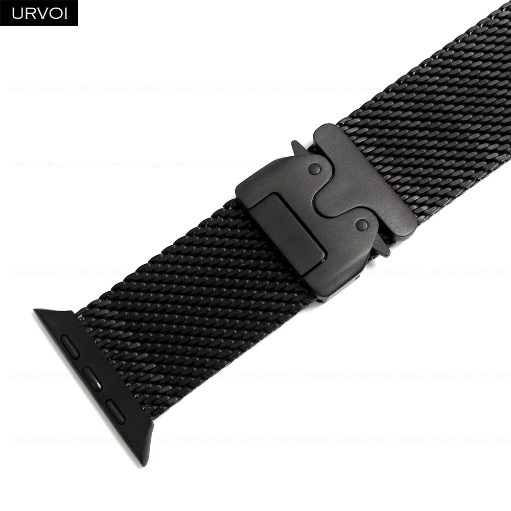 URVOI Titanium Milanese loop for Apple Watch Ultra 3 2 Series 11 10 9 Natural Black band mesh band for Apple Watch parachute buckle