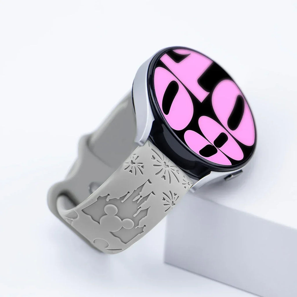 20mm Castle Floral Engraved Band for Samsung Galaxy Watch 7 6 5 4 40/44mm Silicone Cute Strap for Watch 6Classic 47mm 5Pro 45mm