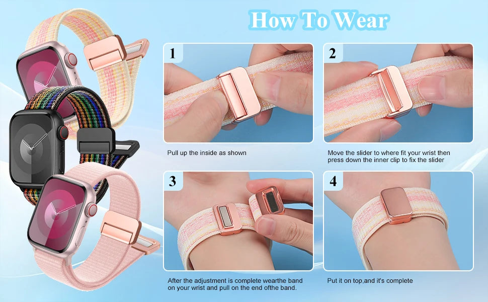 Magnetic band for Apple Watch band 46mm 40mm 45mm 44mm 41mm 38mm 42mm Nylon band Apple Watch Series 10 SE 9 8 7 6 5 Ultra 2 49mm