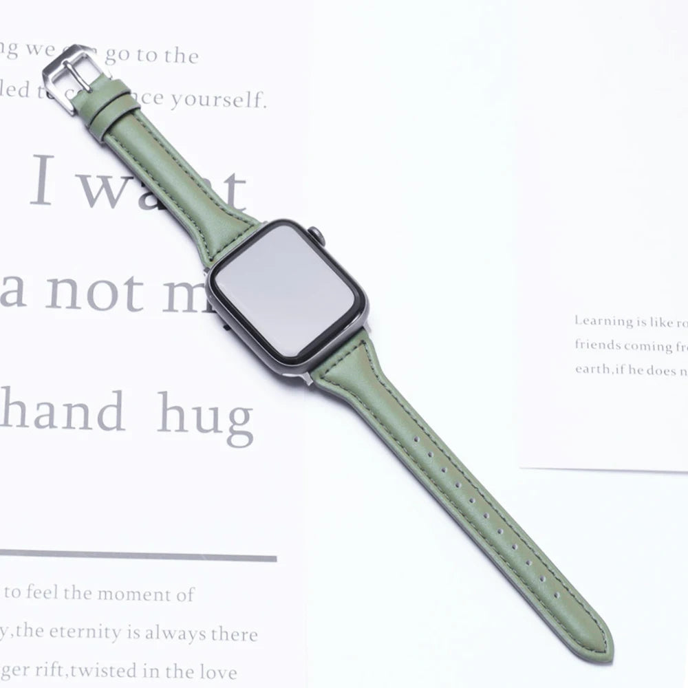 Slim Leather band for Apple Watch band 44mm 45mm 41mm 40mm 38mm wrist women band Apple Watch serie 9 8 7 6 5 4 3 SE Ultra 2 49mm