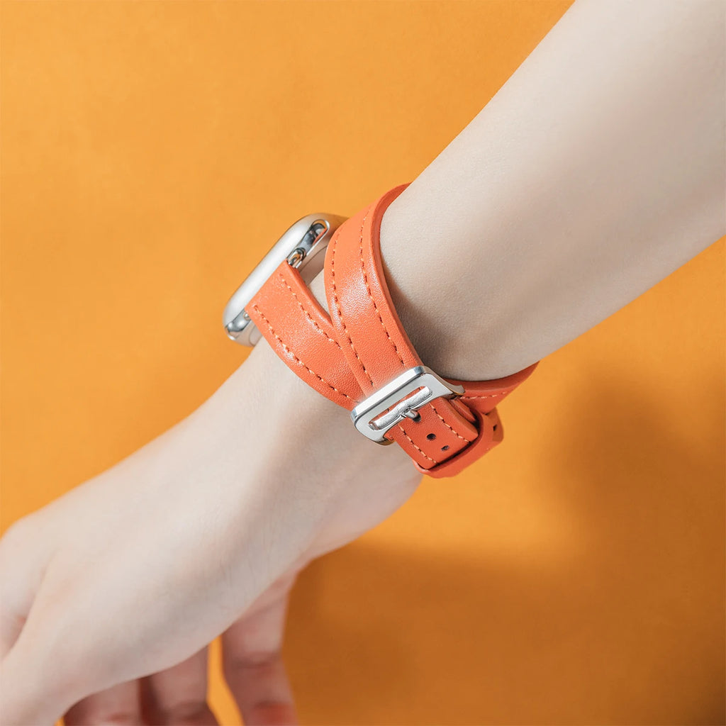 For Apple Watch band 40mm 41mm Double Tour leather band 45mm 44mm Series 9 8 7 6 SE 5 4 for Apple Watch 11 10 42mm 46mm Fashion Correa