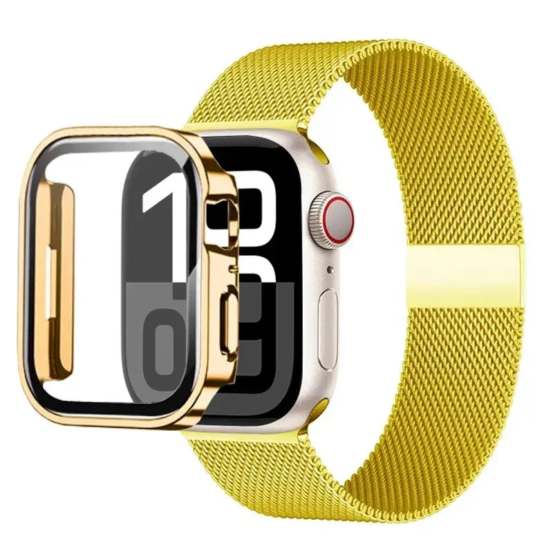 Milanese Loop band For Apple Watch Ultra 49mm band 44mm 40mm 41mm 45mm Gold Silver Leopard band +Case Apple Watch 9 8 7 6 5 4 3 SE