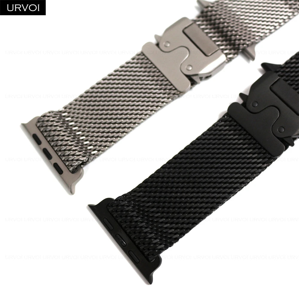 URVOI Titanium Milanese loop for Apple Watch Ultra 3 2 Series 11 10 9 Natural Black band mesh band for Apple Watch parachute buckle