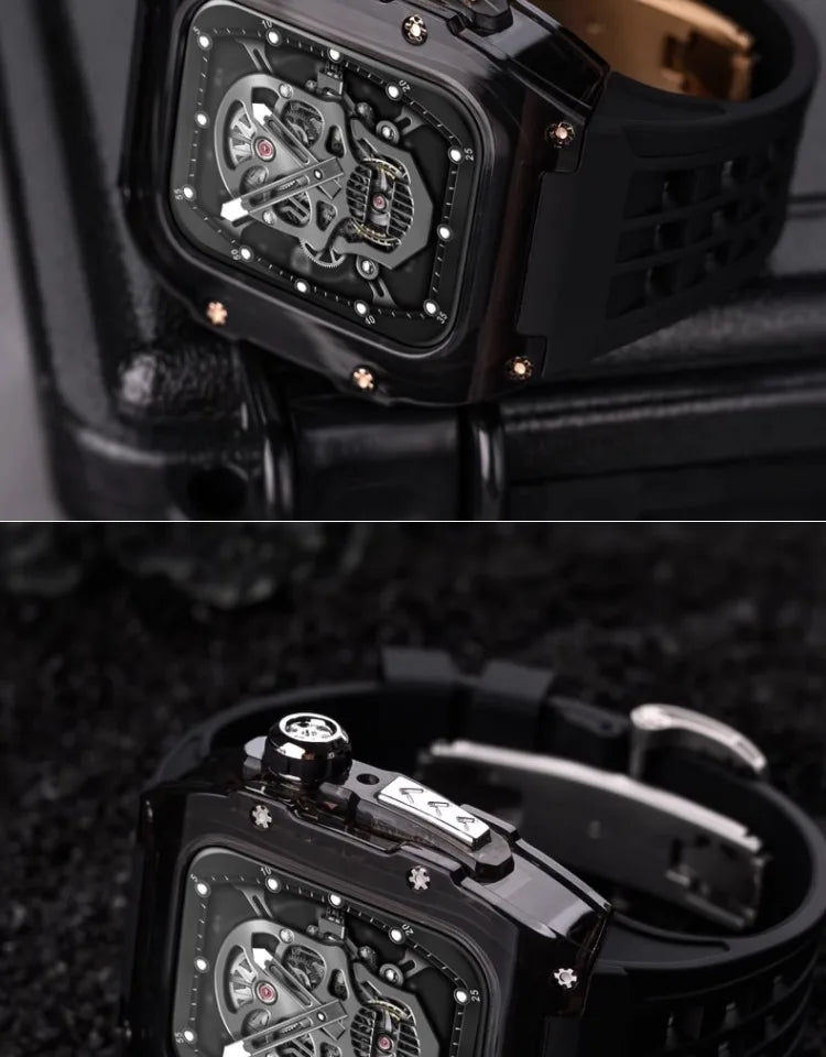 Transparent Luxury Case for Apple Watch Ultra 49mm 45mm 44mm , Stainless Steel Buckle band for Apple Watch 8 7 6 5 4 DIY Modification