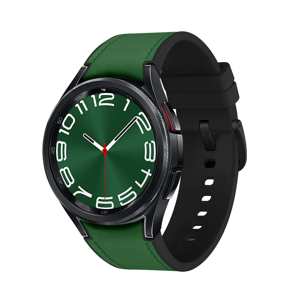 Leather+Silicone Strap for Samsung Watch 7/6/5/4 40 44mm 4/6 Classic 42 43 46 47mm Leather Grain Band for Galaxy Watch 5pro 45mm
