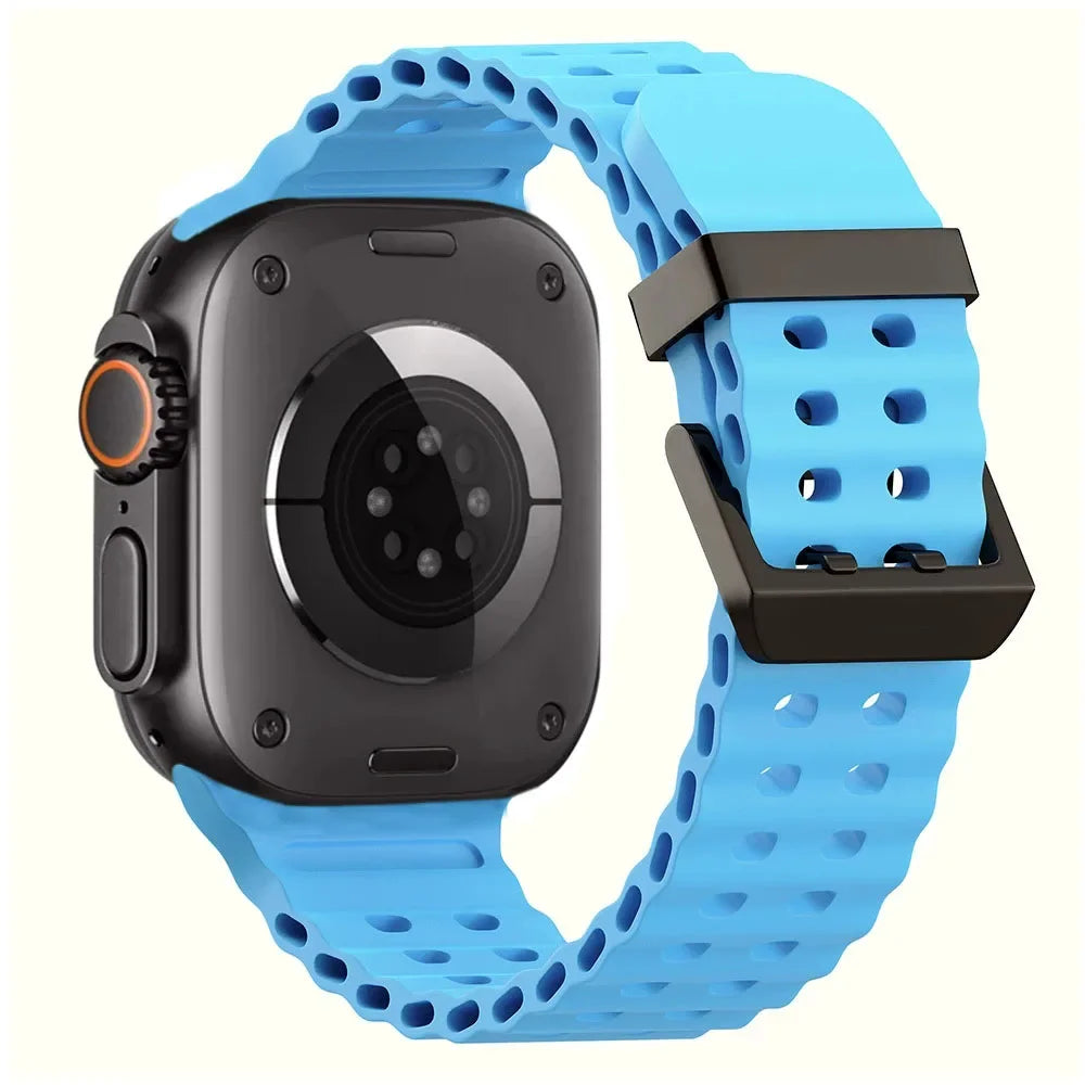Metal Buckle+Ocean Silicone band For Apple Watch Ultra 3 2 1 49mm band wristband Apple Watch 11 10 46mm 9 8 7 45mm 6 5 SE 44mm