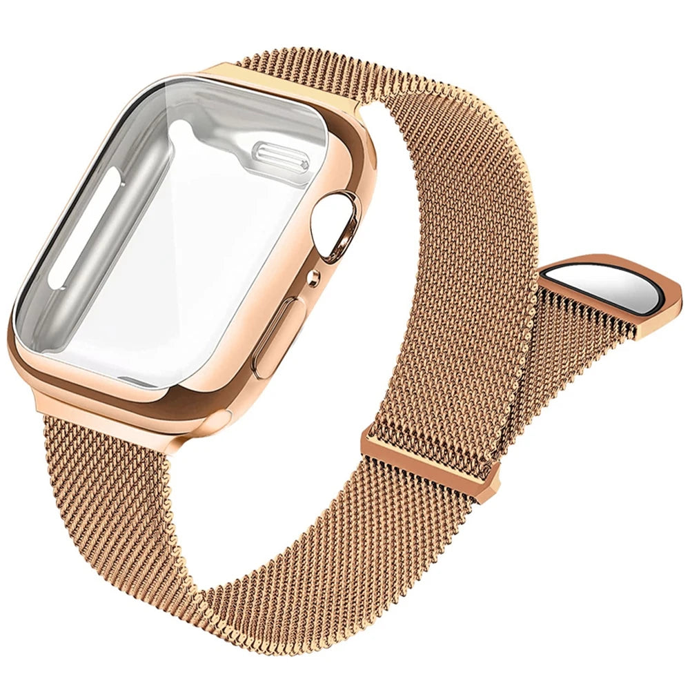Milanese band+case for Apple Watch band 46mm 42mm 49mm 40mm 44mm 41mm 45mm Screen Protection For Apple Watch Ultra 2 Series 10 9 8 7 6 SE