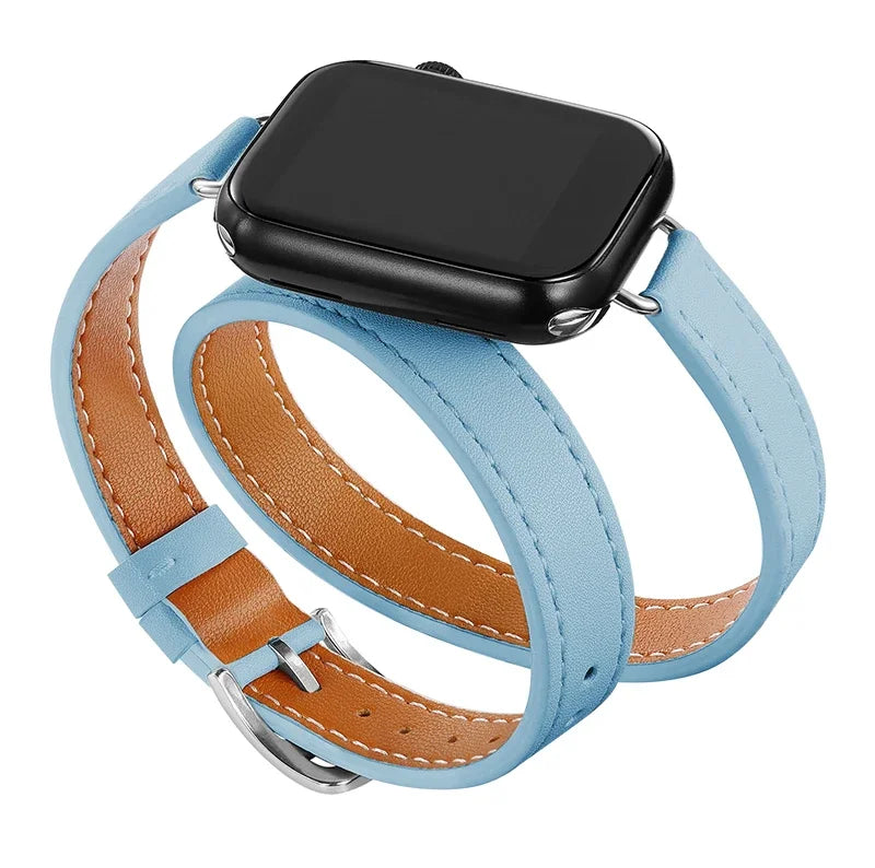 Double Tour leather band For Apple Watch Ultra band 49mm 45mm 42mm 44mm Series 8 7 6 SE 5 4 3 2 Apple Watch 6 38mm 40mm Correa 41mm