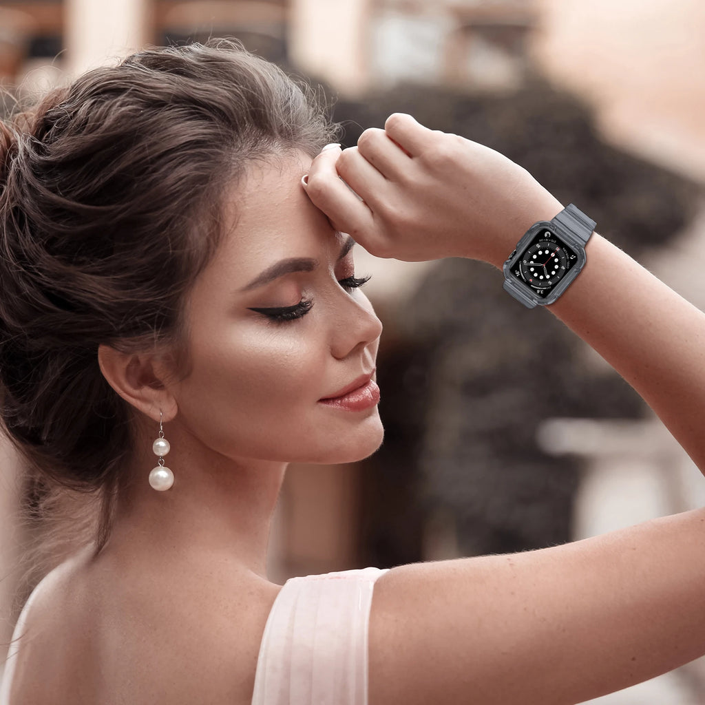 Rugged Armor Pro Designed 44mm 42mm band for Apple Watch band with Case for Apple Watch 44mm 42mm Series 6 SE 5 4