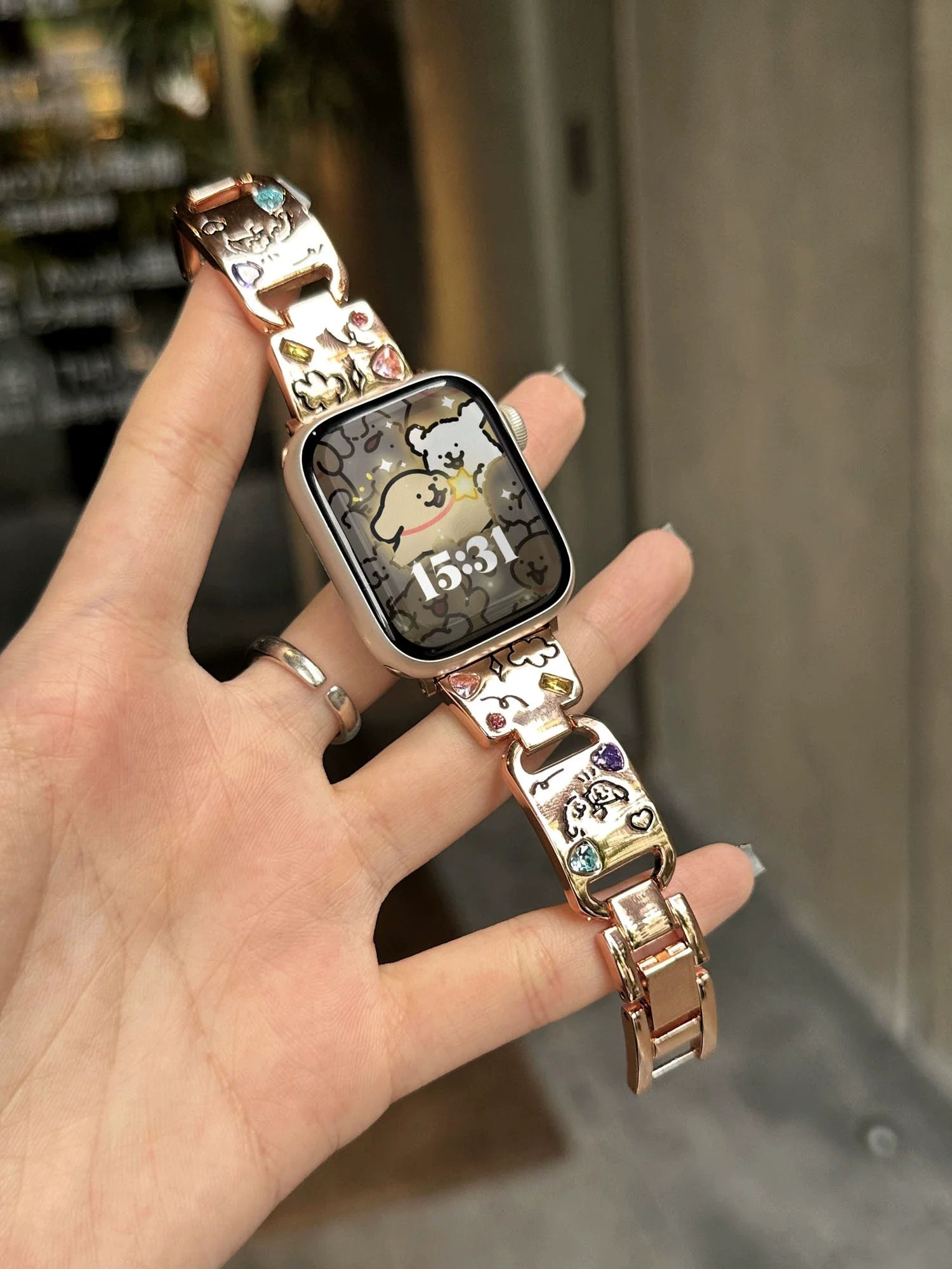 Cute Cat Glossy metal band For Apple Watch Ultra 10 9 8 7 42mm 45mm 46mm 49mm Diamond band For Apple Watch 38mm 41mm 6 5 SE 4