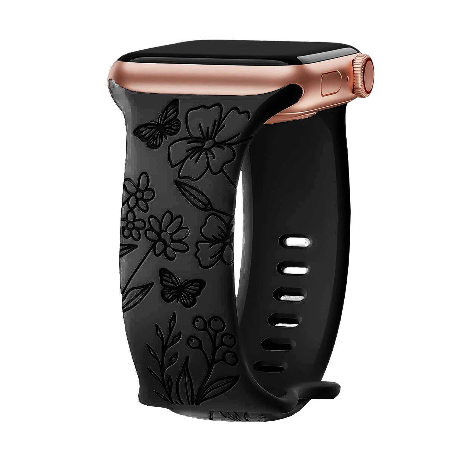 Floral Engraved band For Apple Watch band 40mm 44mm 41mm 45mm 38mm 49mm 42mm silicone band Apple Watch Series 9 7 SE 6 8 Ultra 2