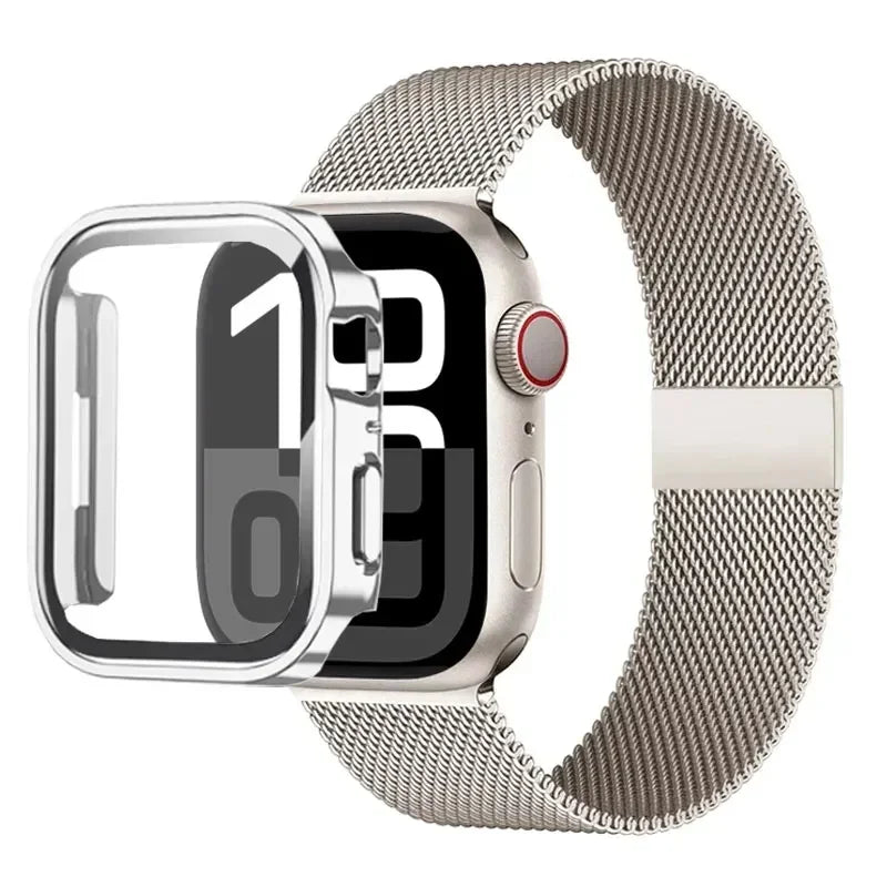 Milanese Loop band For Apple Watch Ultra 49mm band 44mm 40mm 41mm 45mm Gold Silver Leopard band +Case Apple Watch 9 8 7 6 5 4 3 SE