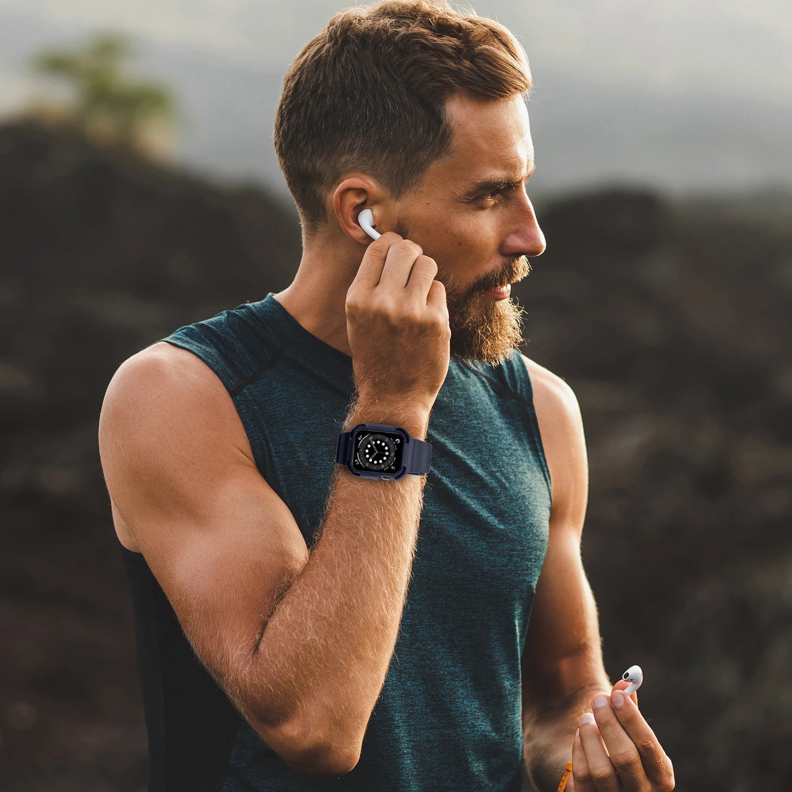 Rugged Armor Pro Designed 44mm 42mm band for Apple Watch band with Case for Apple Watch 44mm 42mm Series 6 SE 5 4