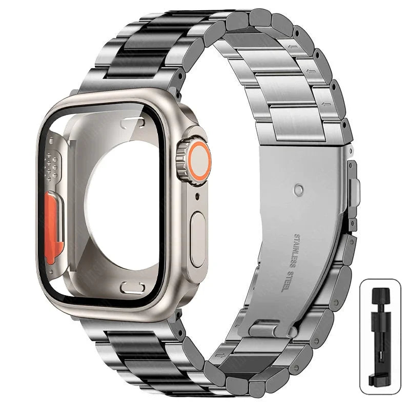 Change to Ultra Case+Band For Apple Watch 46mm 44mm 41mm 45mm metal Stainless Steel band for Apple Watch Series Series11 10 9 8 7 6 SE 5