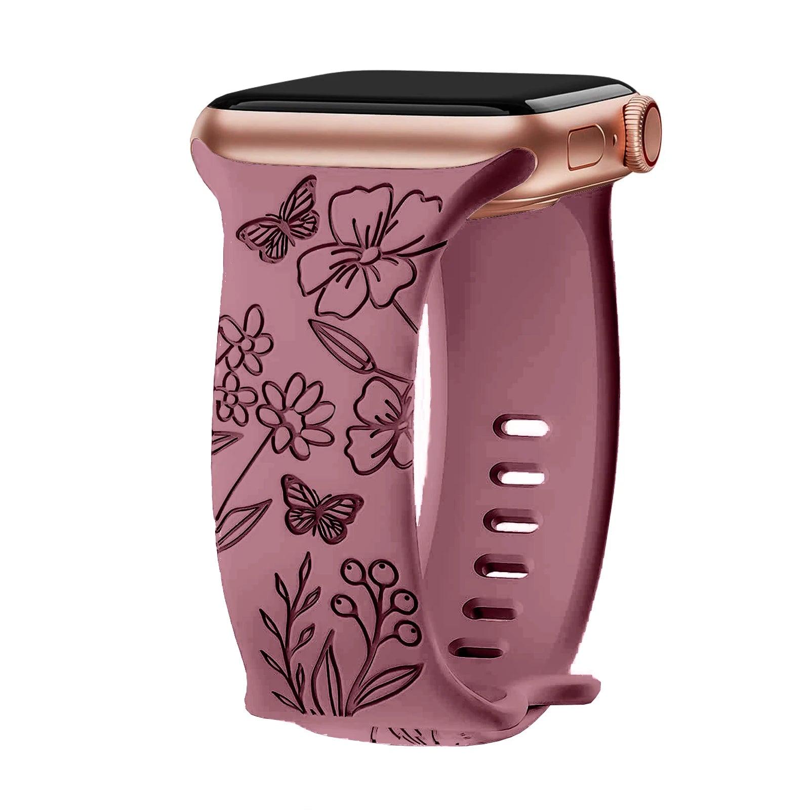 Floral Engraved band For Apple Watch band 40mm 44mm 41mm 45mm 38mm 49mm 42mm silicone band Apple Watch Series 9 7 SE 6 8 Ultra 2