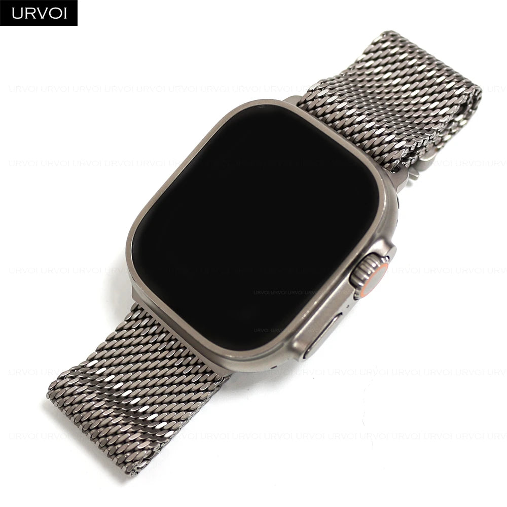 URVOI Titanium Milanese loop for Apple Watch Ultra 3 2 Series 11 10 9 Natural Black band mesh band for Apple Watch parachute buckle
