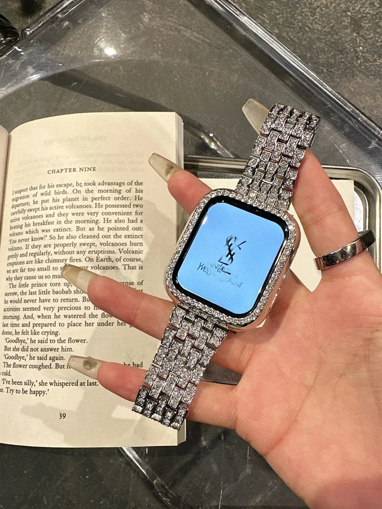 Diamond band+Case for Apple Watch band 40mm 44mm 41mm 45mm 42mm 46mm Women Jewelry metal Bling band Apple Watch SE 5 6 7 8 9 10
