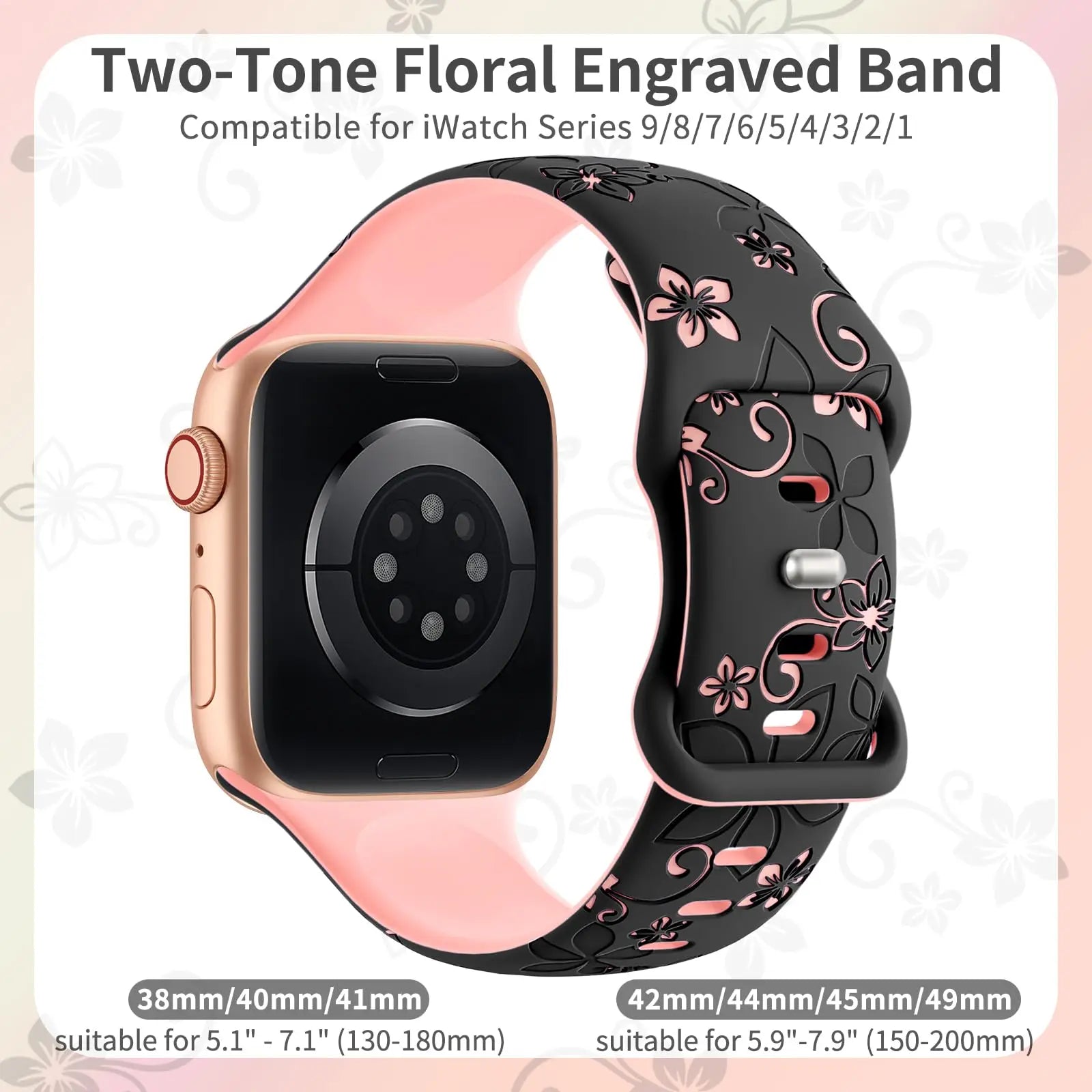 Floral Engraved band For Apple Watch band 46mm 41mm 40mm 44mm 45mm 42mm 49mm Silicone Sport Apple Watch Series 11 10 SE 9 8 Ultra 2