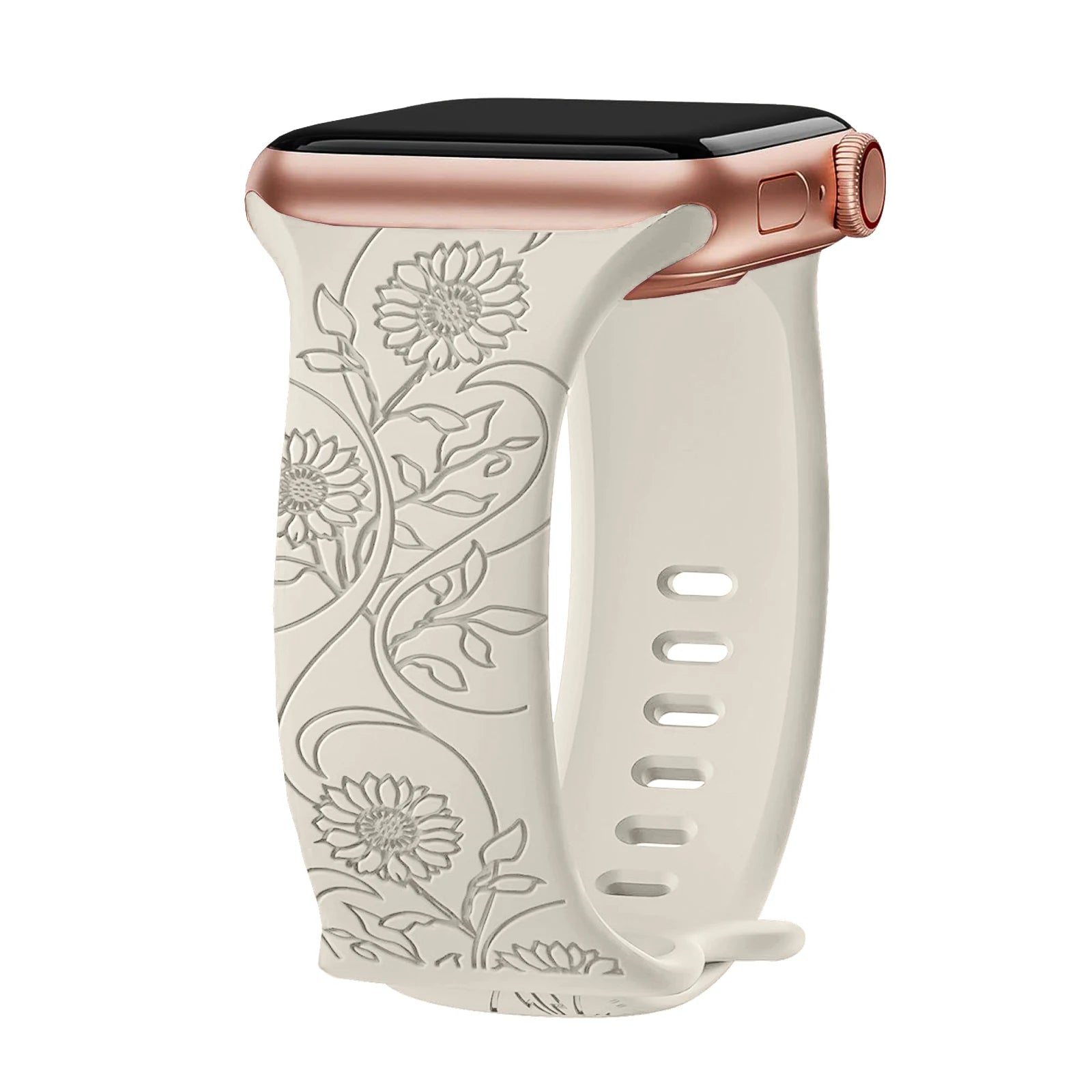 Floral Engraved band For Apple Watch band 40mm 44mm 41mm 45mm 38mm 49mm 42mm silicone band Apple Watch Series 9 7 SE 6 8 Ultra 2