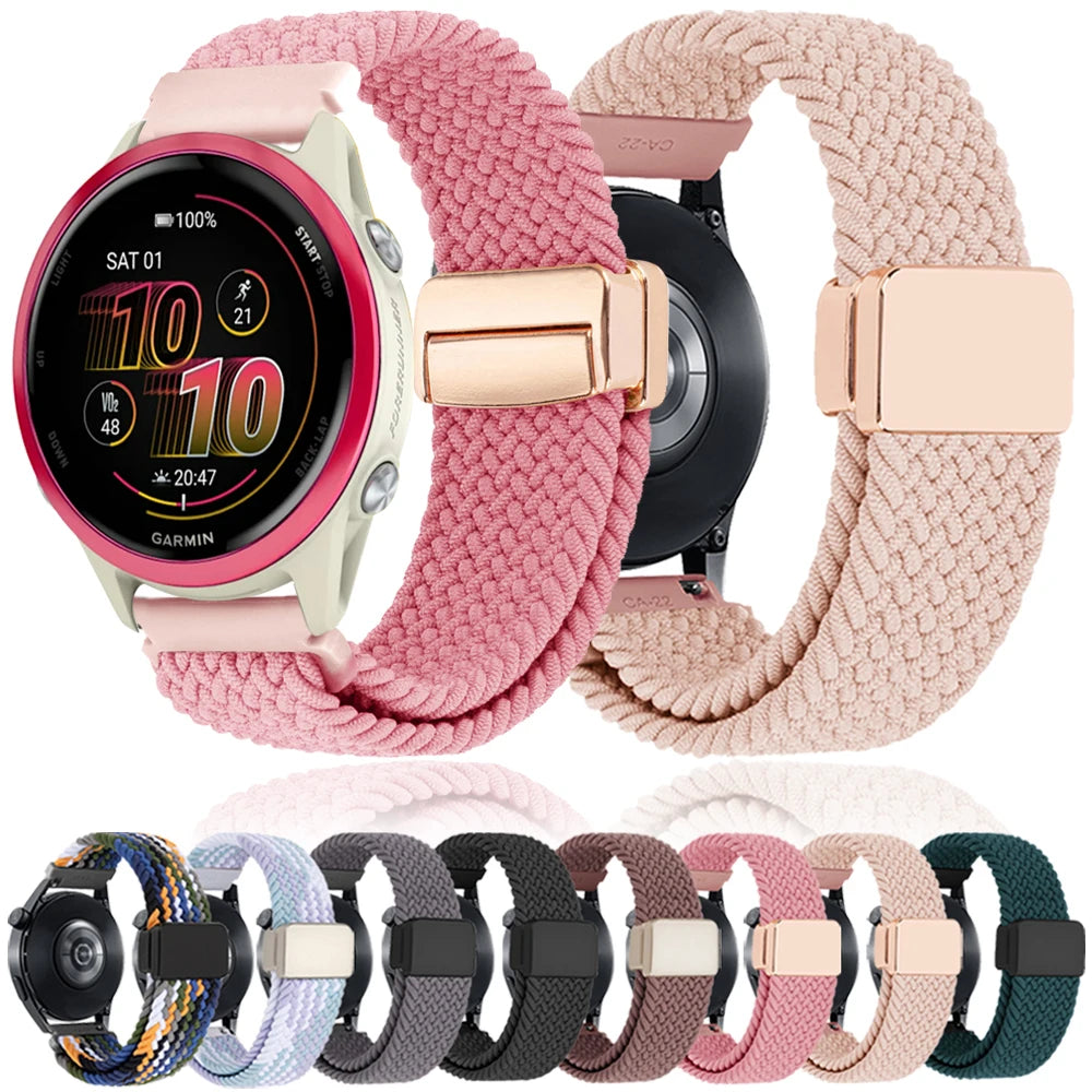 20mm 22mm Nylon Magnetic Strap For Garmin Forerunner 570/265/255/165 Music/venu 3 2/sq/sq2 Band Vivoactive 6 5 Watch Bracelet