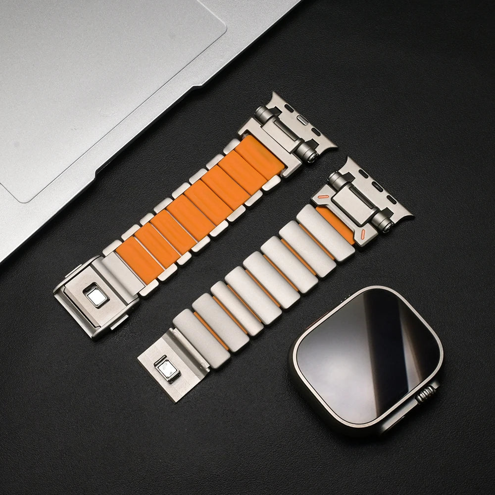 Magnetic Titanium band for Apple Watch Ultra 3 2 49mm Rubber Men band For Apple Watch 11 10 46mm 9 8 7 6 5 4 SE3 44mm 45mm band