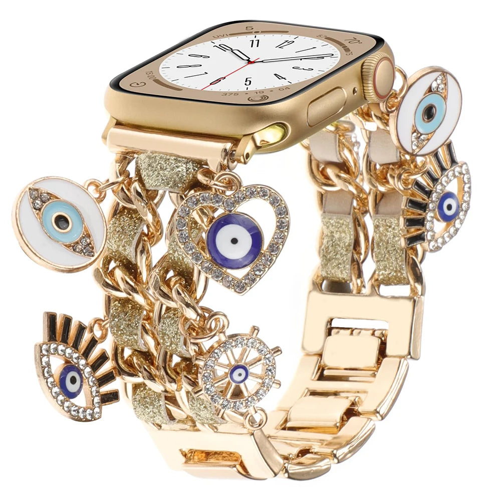 Stylish metal Charms Watch band Compatible with Apple Watch band 38mm 40mm 41mm 42mm 44mm 45mm 49mm Replacement band with Unique Pendants