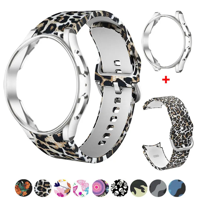 Leopard Printed Strap For Samsung Galaxy 4/5 40mm 44mm 5 Pro 45mm Silicone Bracelet For Watch 4 Classic 42mm 46mm Watchband+Case