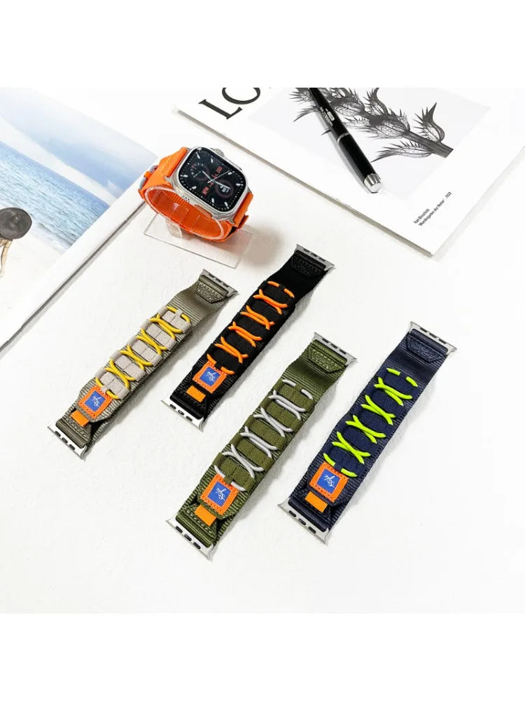 Nylon Five Loop band for Apple Watch Ultra 3 2 1 49mm Wristband for 11 10 9 8 7 6 5 4 SE3 46mm 45mm 44mm 42mm 41mm 40mm Correa
