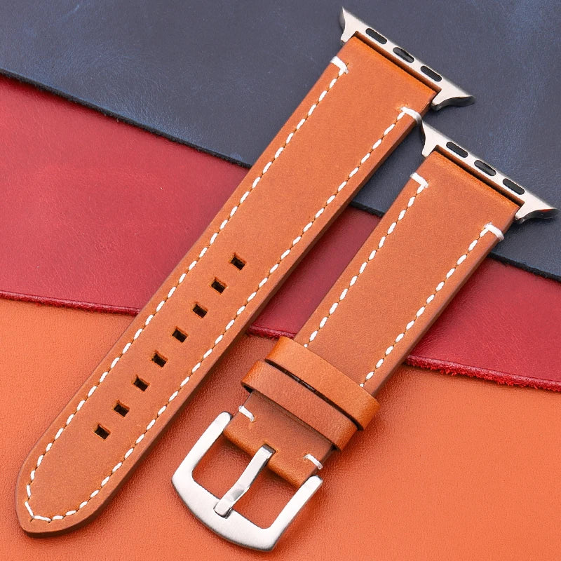 Genuine Leather band For Apple Watch band Serie 7 6 5 4 SE band 44mm 45mm 40mm 41mm 42mm 49mm Women Men Apple Watch Watchband