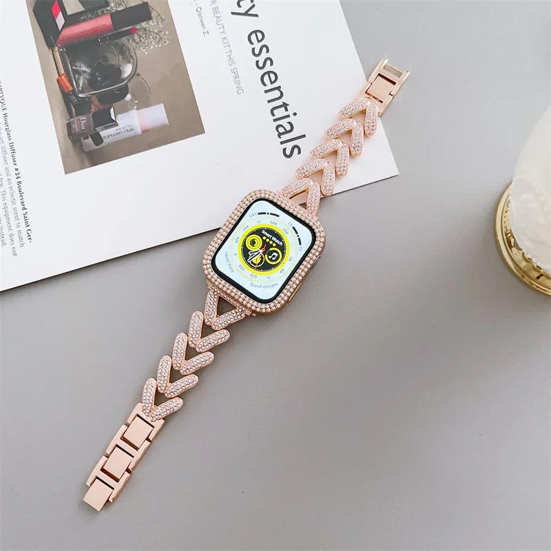 Diamond metal band for Apple Watch 10 band 46mm 42mm 41mm 44mm 49mm 45mm 40mm Women Belt band Apple Watch Series 9 8 7 SE 6 Ultra