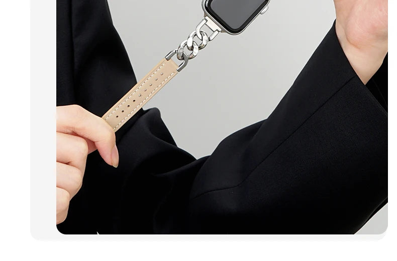 Leather band for Apple Watch 10 band 46mm 42mm 44mm 40mm 41mm 45mm Women Stainless Steel band Apple Watch Series 9 8 SE 7 6 Belt