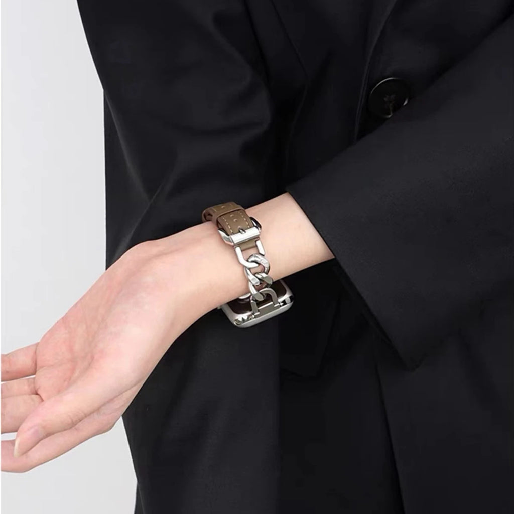 Metal link Elegant Slim Leather loop for Apple Watch band For Women Correa Thin for Apple Watch band