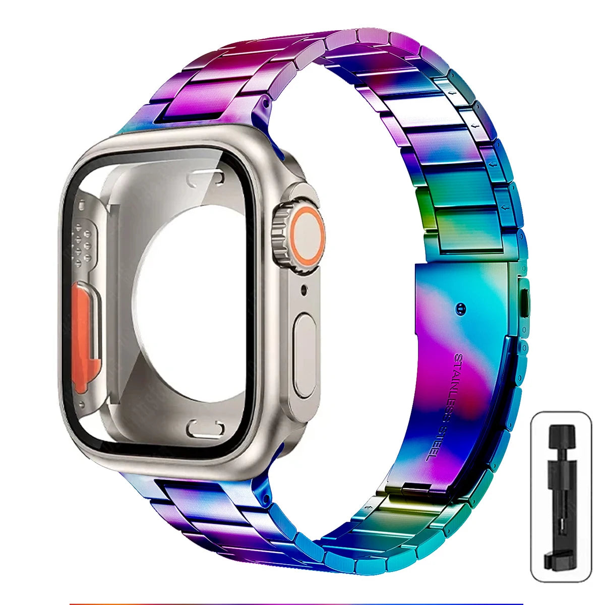 Change to Ultra Case+Band For Apple Watch 46mm 44mm 41mm 45mm metal Stainless Steel band for Apple Watch Series Series11 10 9 8 7 6 SE 5