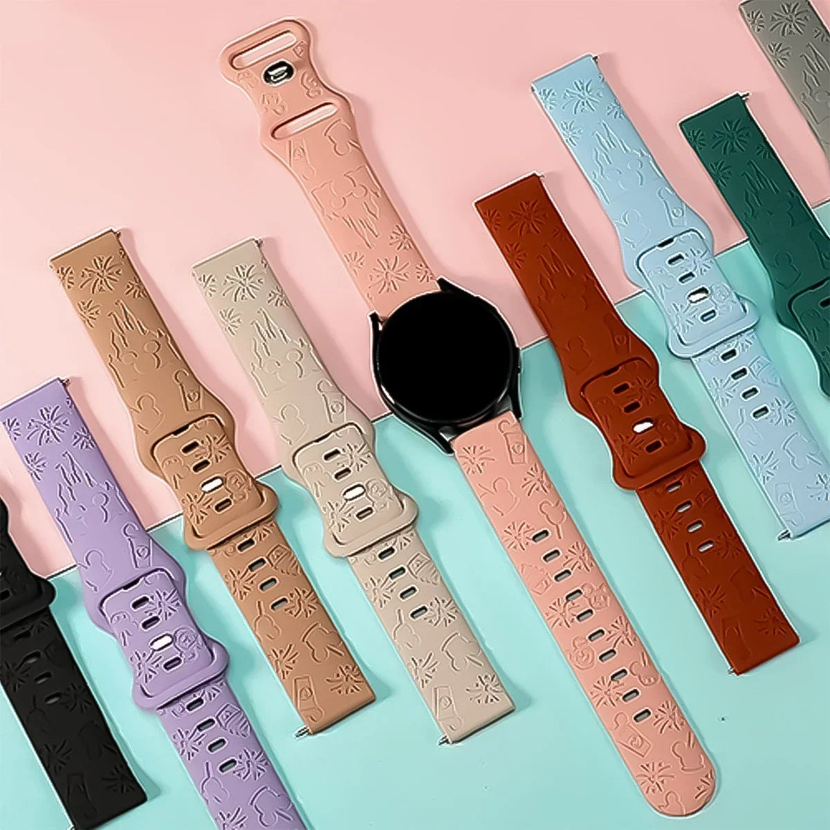 20mm Castle Floral Engraved Band for Samsung Galaxy Watch 7 6 5 4 40/44mm Silicone Cute Strap for Watch 6Classic 47mm 5Pro 45mm