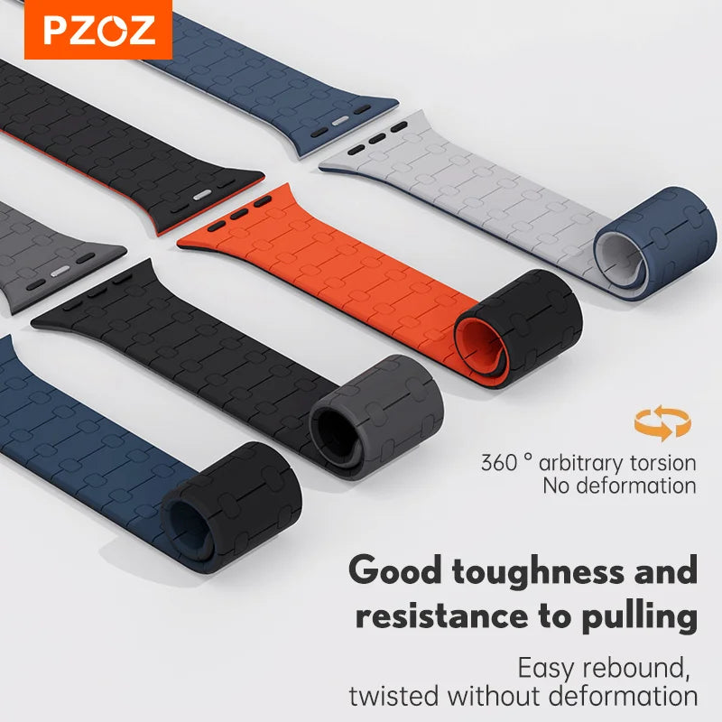 PZOZ Silicone Watch band For Apple Watch Ultra 3 2 49mm Chain Magnetic Wrist band For Apple Watch Series 11 10 9 8 Wristband
