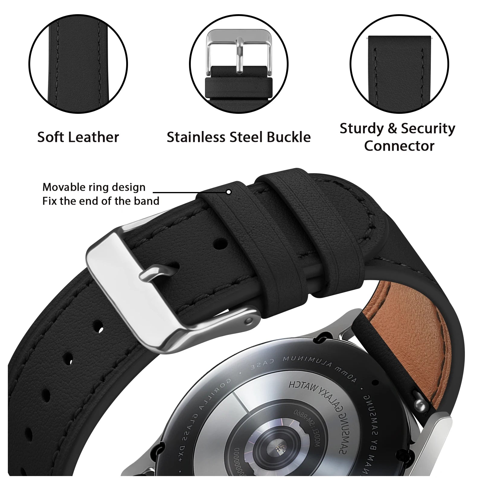 20mm Leather Band For Samsung Galaxy Watch FE 7 6 5 4 40mm 44mm/Watch 4 6 Classic 43 47mm/Active 2/5Pro 45mm/Watch 3 41mm Strap