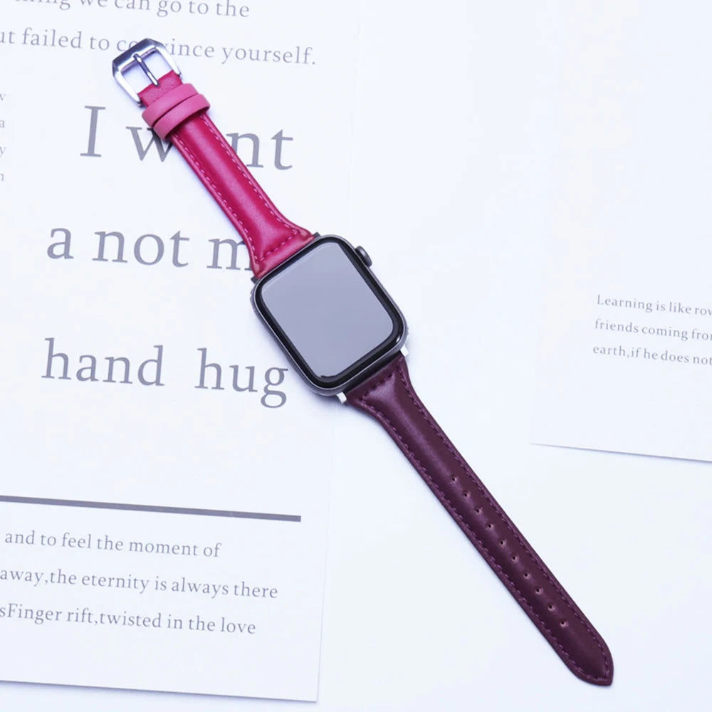 Slim Leather band for Apple Watch band 44mm 45mm 41mm 40mm 38mm wrist women band Apple Watch serie 9 8 7 6 5 4 3 SE Ultra 2 49mm